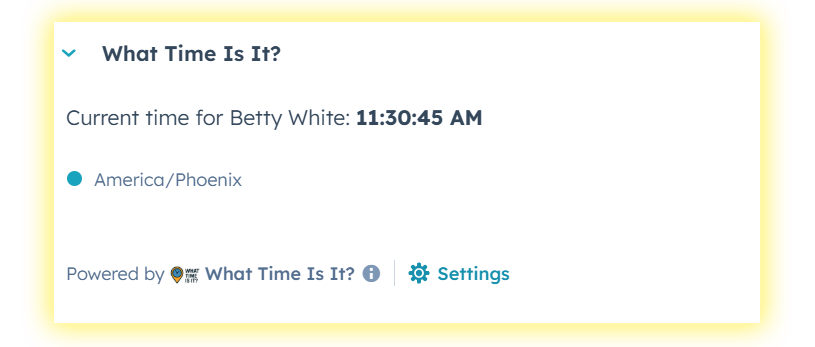 Zoomed view of the What Time Is It? card